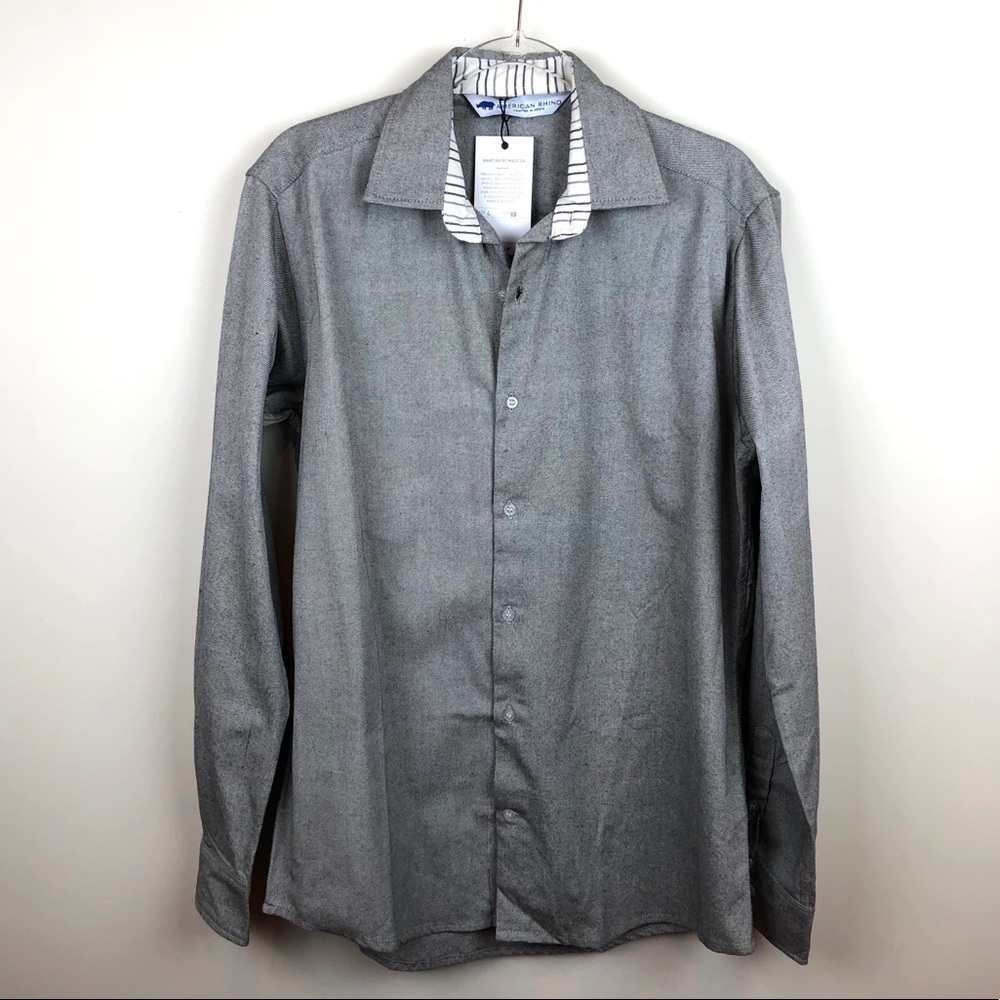 American Rhino Grey Button Up Shirt Cotton New NWT
